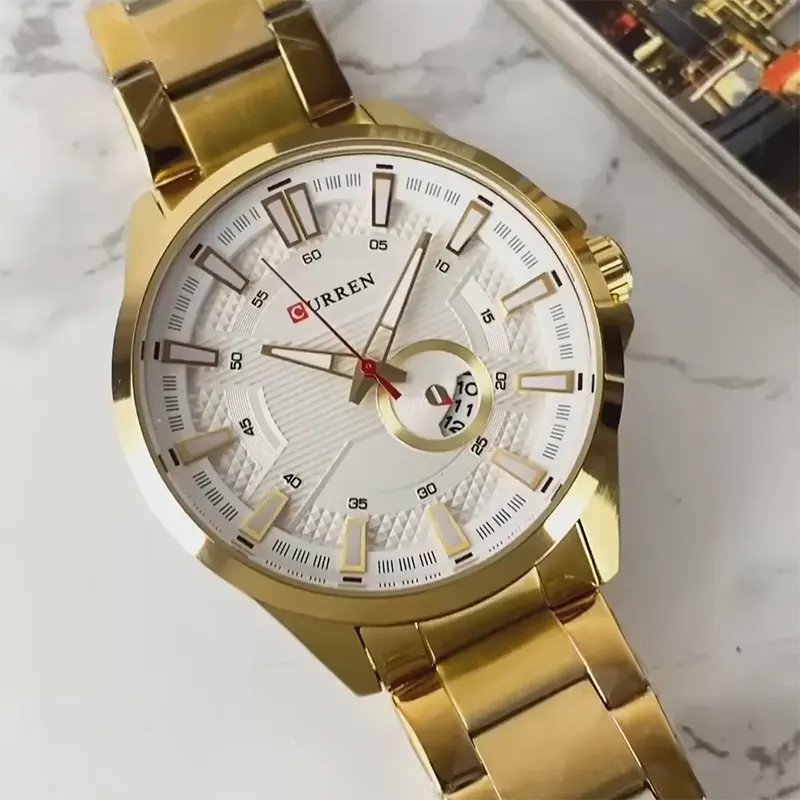 Curren Quartz White Dial Gold-tone Men's Watch- 8372